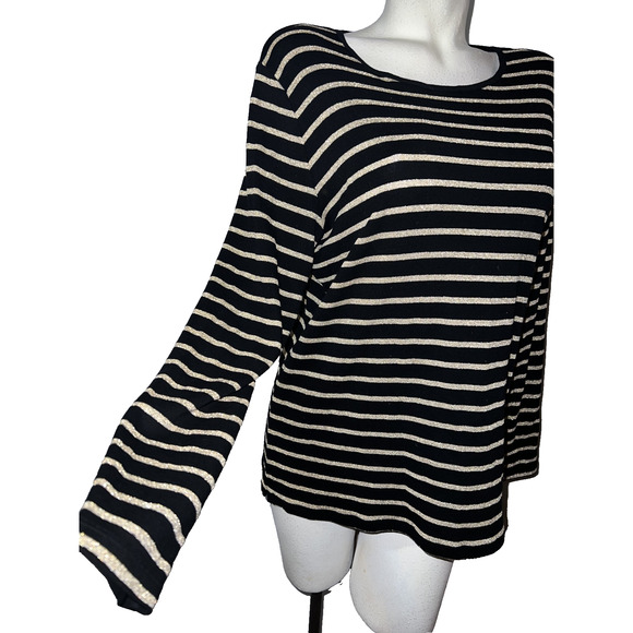 Lauren Ralph Lauren Top Womens Sz XL Black Gold Metallic Sparkle Stripe LS Shirt - Picture 3 of 9